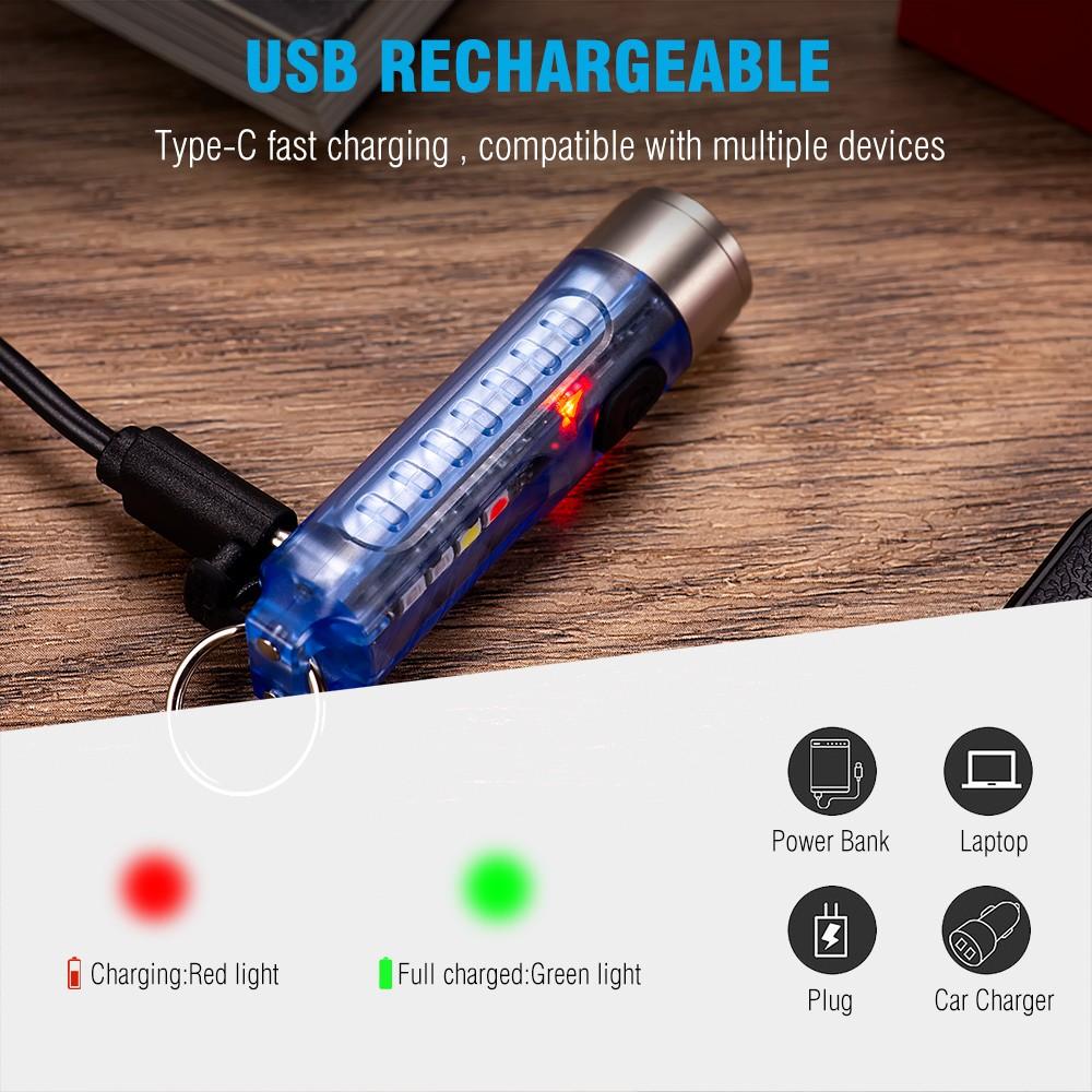 Small Powerful Mini Keychain LED Flashlight, Tactical Portable High Bright Pen Light, Sst20 LED USB Rechargeable, Ip65 Waterproof, Multi-Function Emergency Lighting