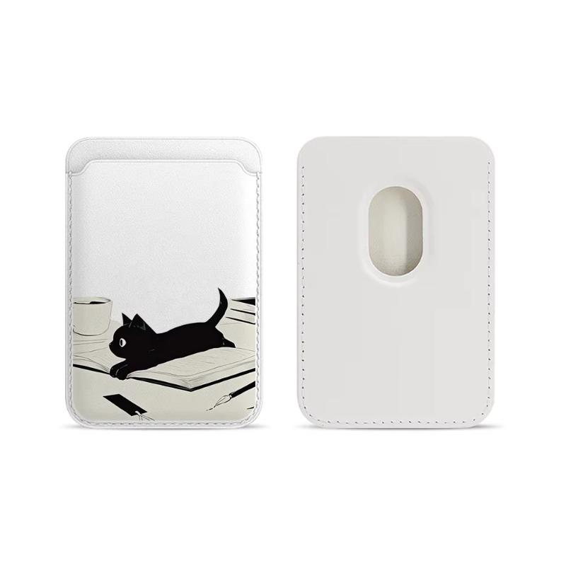 Leather card wallet phone card holder for magnetic Black Cat case, suitable for all Magsafe-supported iPhones card phone backpack, compatible with iPhone 17/16/15/14/13/12/11, waterproof, shockproof, and scratch-resistant