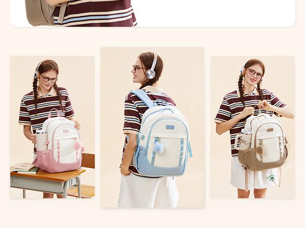 LOVEVOOK School Backpack for Teen Girls, Backpack for School, Teen Backpacks for 8-16 Teenage, Lightweight Bag with Laptop Compartment, Cute Bookbag for Girls, Casual Travel Bookbag