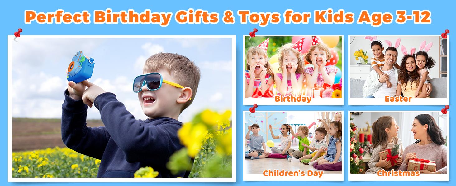 KOKODI Dinosaur Fun Camera Toy for Kids 1080P Dual Camera 32GB SD Card Selfie Photos Puzzle Games MP3 Music Player with 28 Cartoon Stickers & 6 Filters Ideal Christmas Birthday Gift Protective