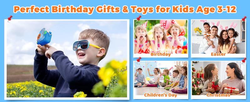 KOKODI Dinosaur Fun Camera Toy for Kids 1080P Dual Camera 32GB SD Card Selfie Photos Puzzle Games MP3 Music Player with 28 Cartoon Stickers & 6 Filters Ideal Christmas Birthday Gift Protective