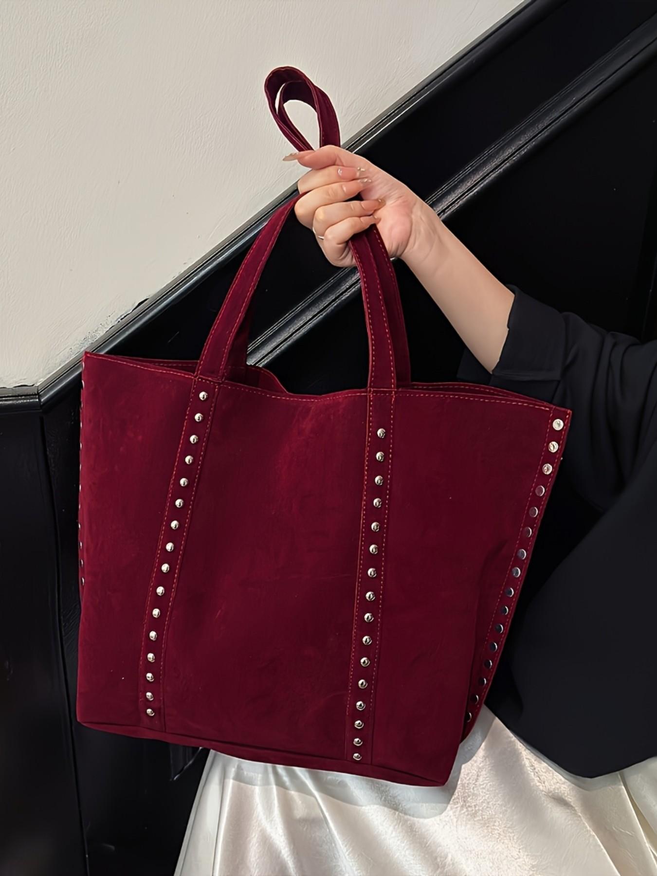 Autumn Winter New Casual Vintage Rivet Shoulder Bag, Large Capacity Women's Tote, Colors, Multifunctional Handbag