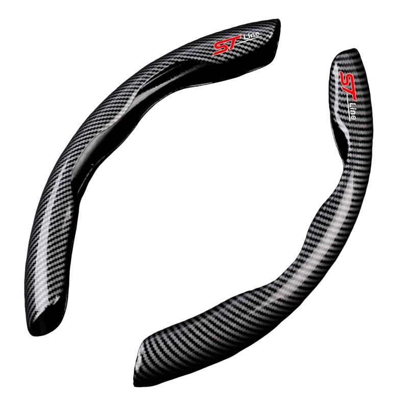 2pcs Carbon Fiber Anti-Slip Car Steering Wheel Cover, Compatible with Ford Models, Durable & Comfortable Grip, Easy Installation