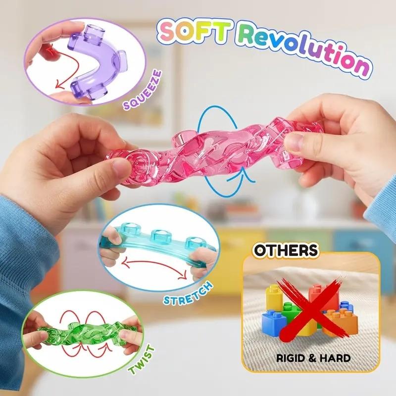 Soft Jelly Blocks , 40Pcs Squishy Multi-color Stacking Jelly Building Blocks Toy Set, Non-toxic Sensory Tactile Play Toy Safe Squishy Squeezable & Stretchable Fun, Puzzle Blocks for Kids Early learning Preschool STEM Creative Construction