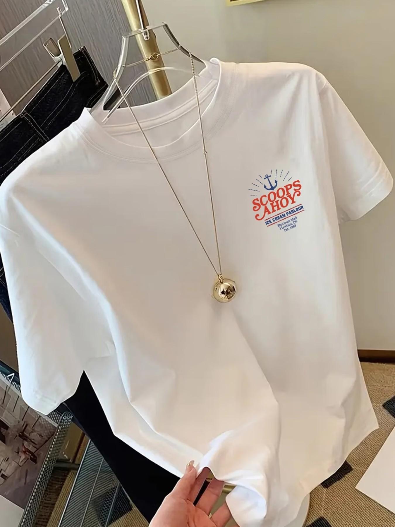 Women's Scoops Ahoy Oversized T-Shirt, Stranger Things Ice Cream Parlour Graphic Tee, 80s Retro Nostalgic Short Sleeve Casual Top for Fans