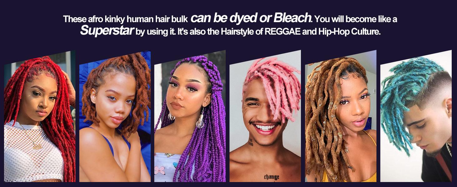 YUFEIHE Afro Kinky Bulk 100 ％ Human Hair for Draedlock Extensions, Repair Locs, Twists and Braids 3 Bundles/Package (1B - Natural Black)