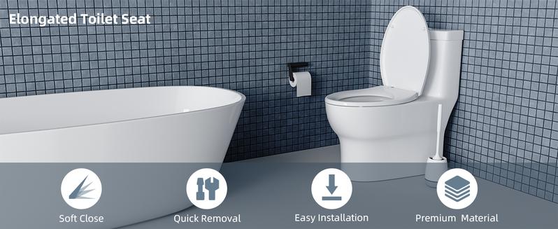 Hibbent Premium Elongated Toilet Seat with Cover(Oval) Quiet Close, One-Click to Quick Release, Easy Installation Never Loosen Hinge, Slow Close Toilet Seat and Cover, Easy Cleaning-White Color