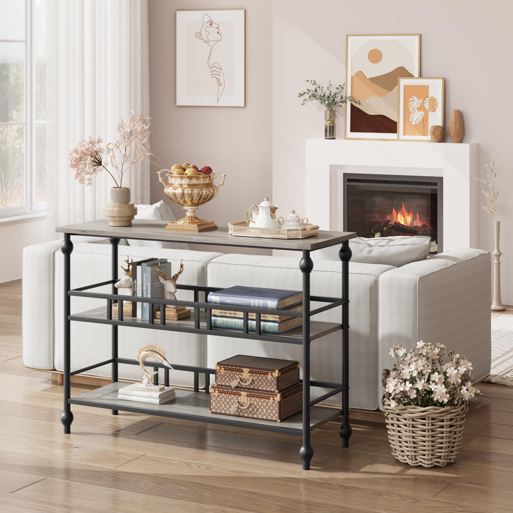43" Extra-Space 3-Tier Console Table Narrow Sofa Side Table with Ample Shelves for Living Room, Hallway & Bedroom