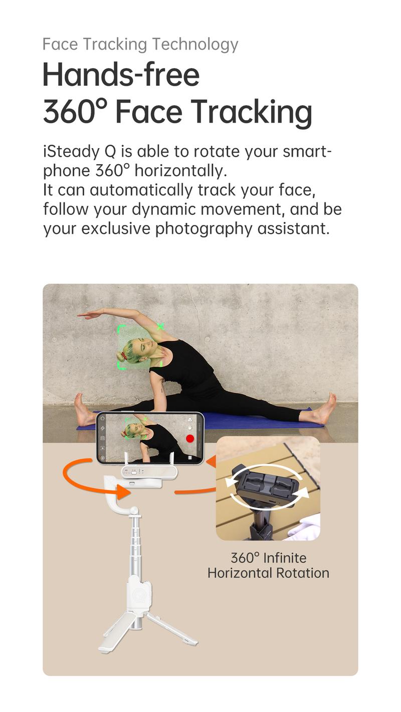 Hohem iSteady Q Selfie Stick Gimbal Stabilizer, 2 Axis Face Tracking & 360° Rotation Tripod with Wireless Remote, 4 in 1 Portable Tripod w/Extendable Stick