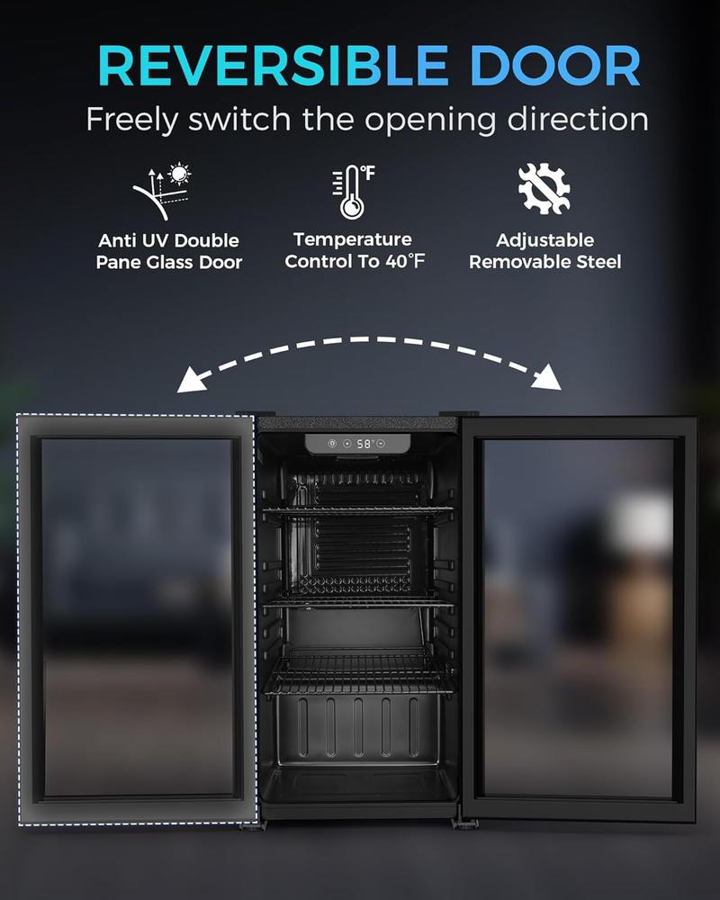 COWSAR Beverage Refrigerator and Cooler, Mini Fridge 48-130 Can, Little Cooler with Digital Display 32~61℉, Small Refrigerator with 4 Shelves for Home Office, Bedroom, Garage, Game Room, 1.3-4.4 Cu.Ft