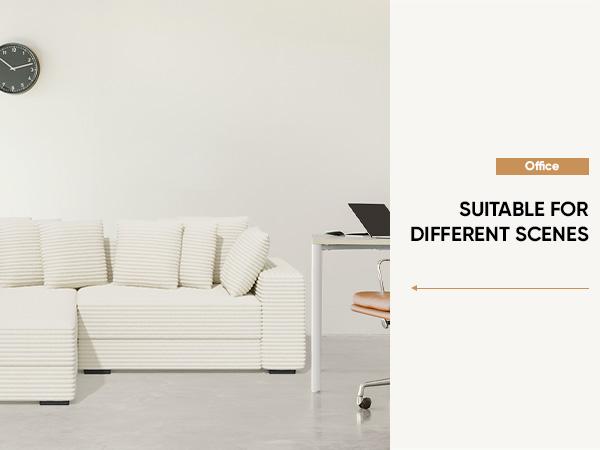 【3 Packages shipping】111‘’ Sectional Cloud Couches with L Shaped Chaise, Extra Large Sleeper Couch Reversible Corduroy with 8pcs Pillows for Living Room, Bedroom-Beige