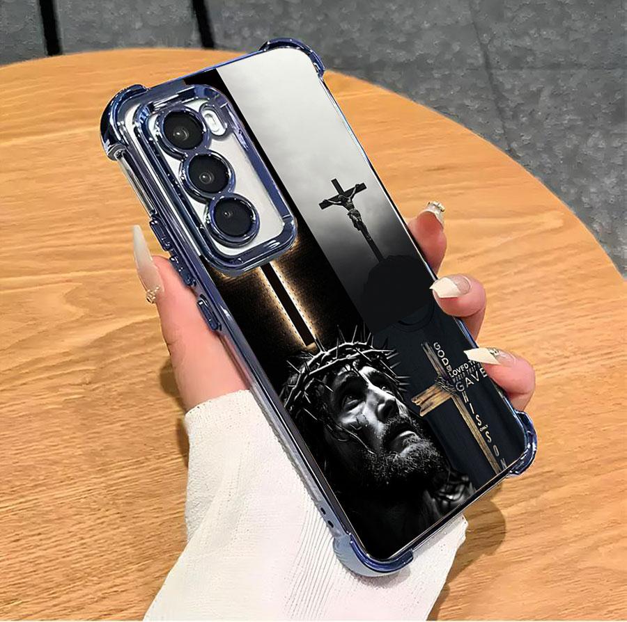 Jesus Clear Protective Four Comers Air Cushion Anti-drop CellPhone Case Clear BracketPhone Case For SAMSUNG GALAXY S22 S23 S24 FE ULTRA PLUS Four Corners Cases #SMYS8