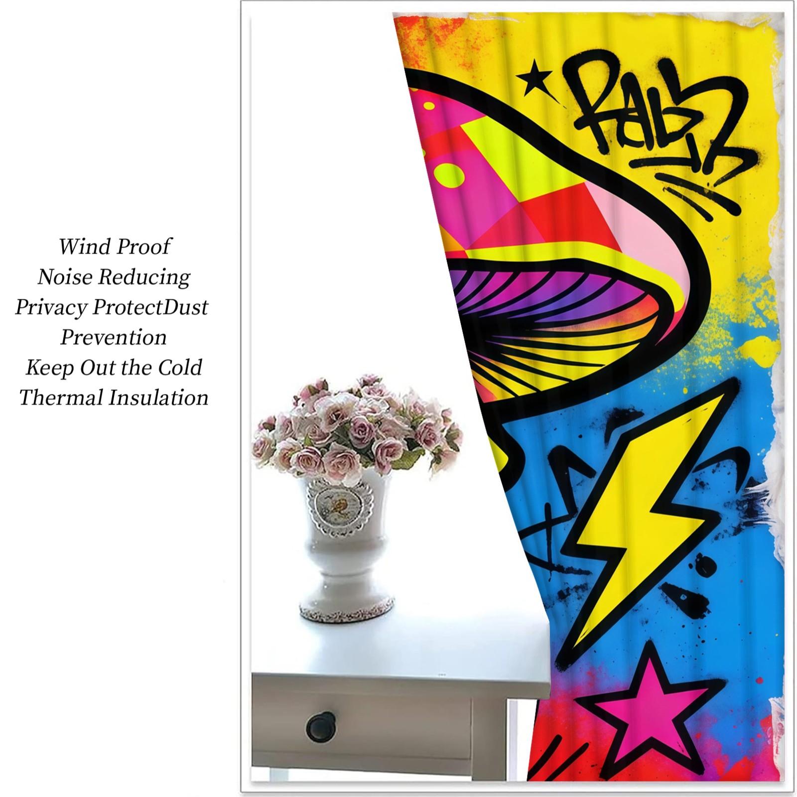 Lightning Mushroom Pattern Curtain Set, 2 Pieces, Ideal for Living Room, Balcony, Bedroom Windows, Perfect Home Decor for Seasons and Holidays