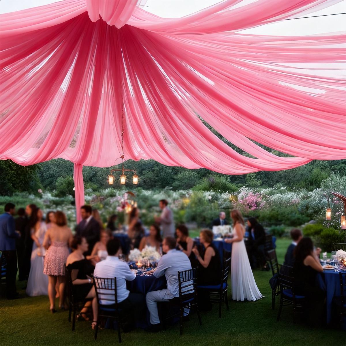 This romantic wedding tulle fabric is lightweight and flowy, creating a beautiful ambiance. Suitable for wedding arches, banquet venues, tent decorations, and can also be used for birthday parties, holidays, and ceiling hangings.