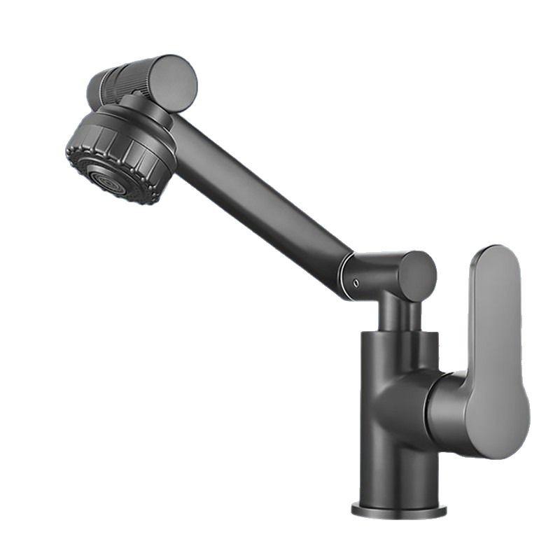 Rotating Bathroom Sink Faucet, Adjustable Height Single Handle Single Hole, 2 Spout Types and 2 Soft Hoses, Basin Rotating Faucet