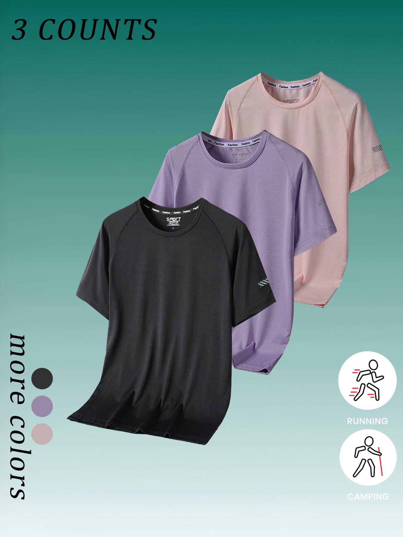 Women's 3-Piece Outdoor Quick-Dry Short Sleeve Running Sports Top, Breathable Lightweight Training Shirt, Summer Gym Yoga Wear