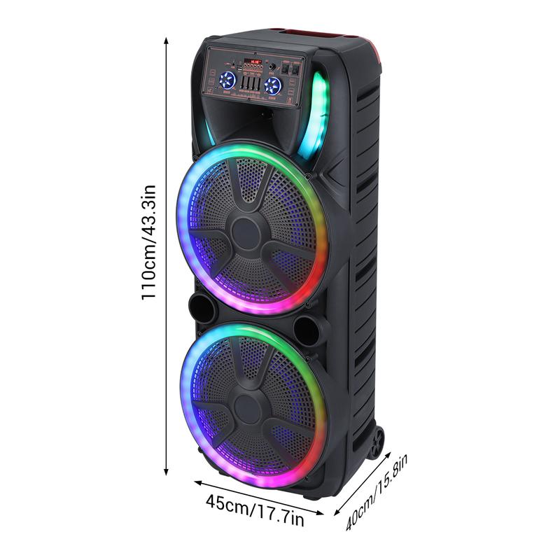 Dual 15 inch Karaoke Speaker System W/ 2 Microphone Portable Party Box Loud Big Speaker Wireless Bluetooth Stereo Rechargeable Remote Control LED Lighting