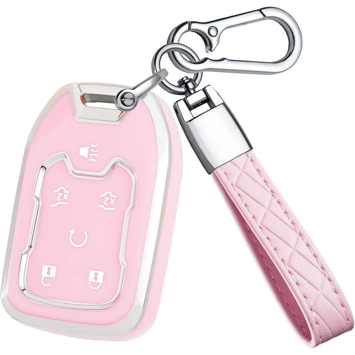 for GMC Key Fob Cover Accessories with Keychain, Pink | TPU Key Case Shell Compatible with Chevy Suburban Tahoe Silverado and GMC Yukon Acadia Terrain Sierra 6 Button Key Fob