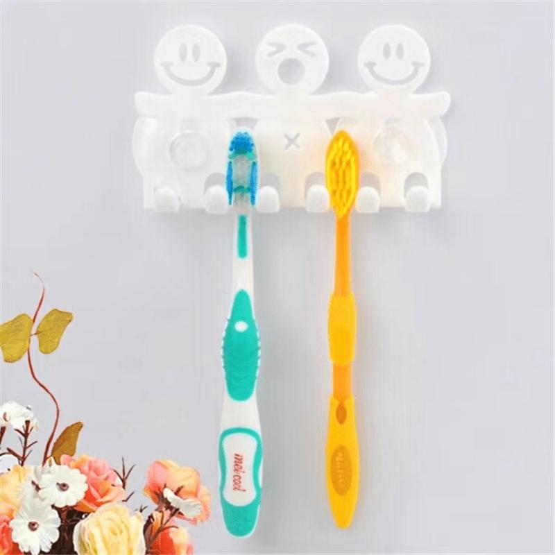 Smiley Face Wall-Mounted Toothbrush Holder with Suction Cups - 5 Position Toothbrush Storage Rack - Portable Bathroom Accessories