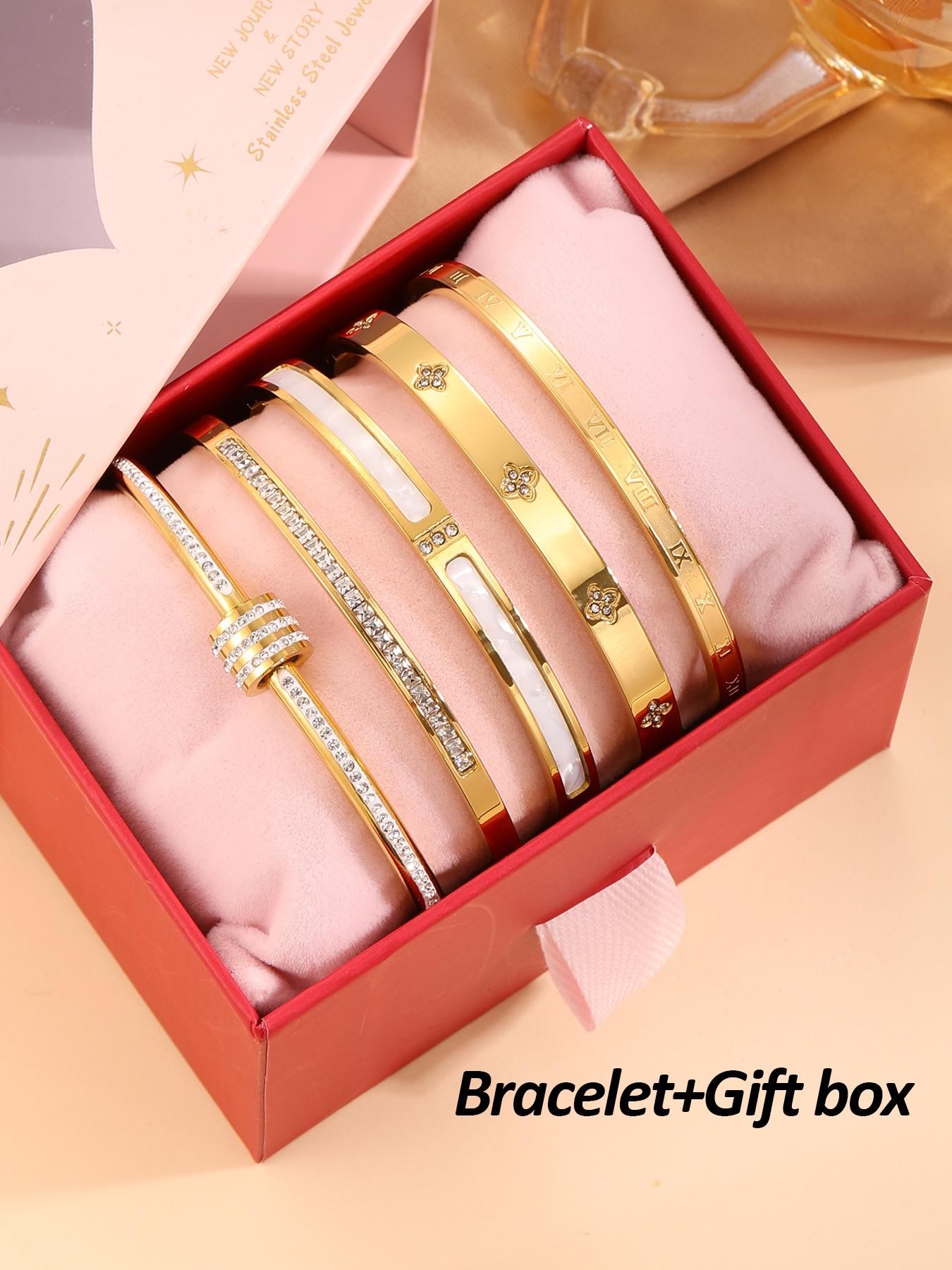 5-piece Set Of Unisex's Elegant and Luxurious 304 Stainless Steel Bracelets with Gift Box, High-quality and Fashionable Items for Christmas Gift, Birthday Gift Box and Stackable Bracelets