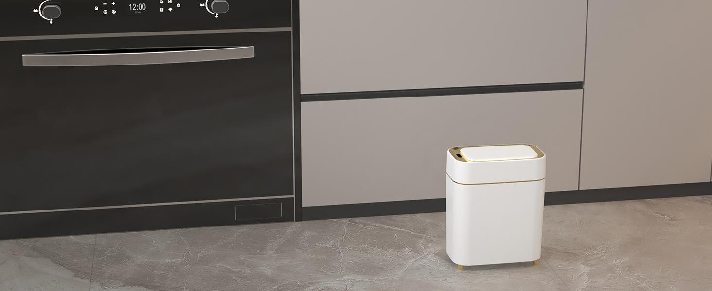 Pukomc Touchless Automatic Trash Bin – Wave or Knee-Operated, Quiet Lid, Detachable Liner, Battery-Powered for Home/Office.