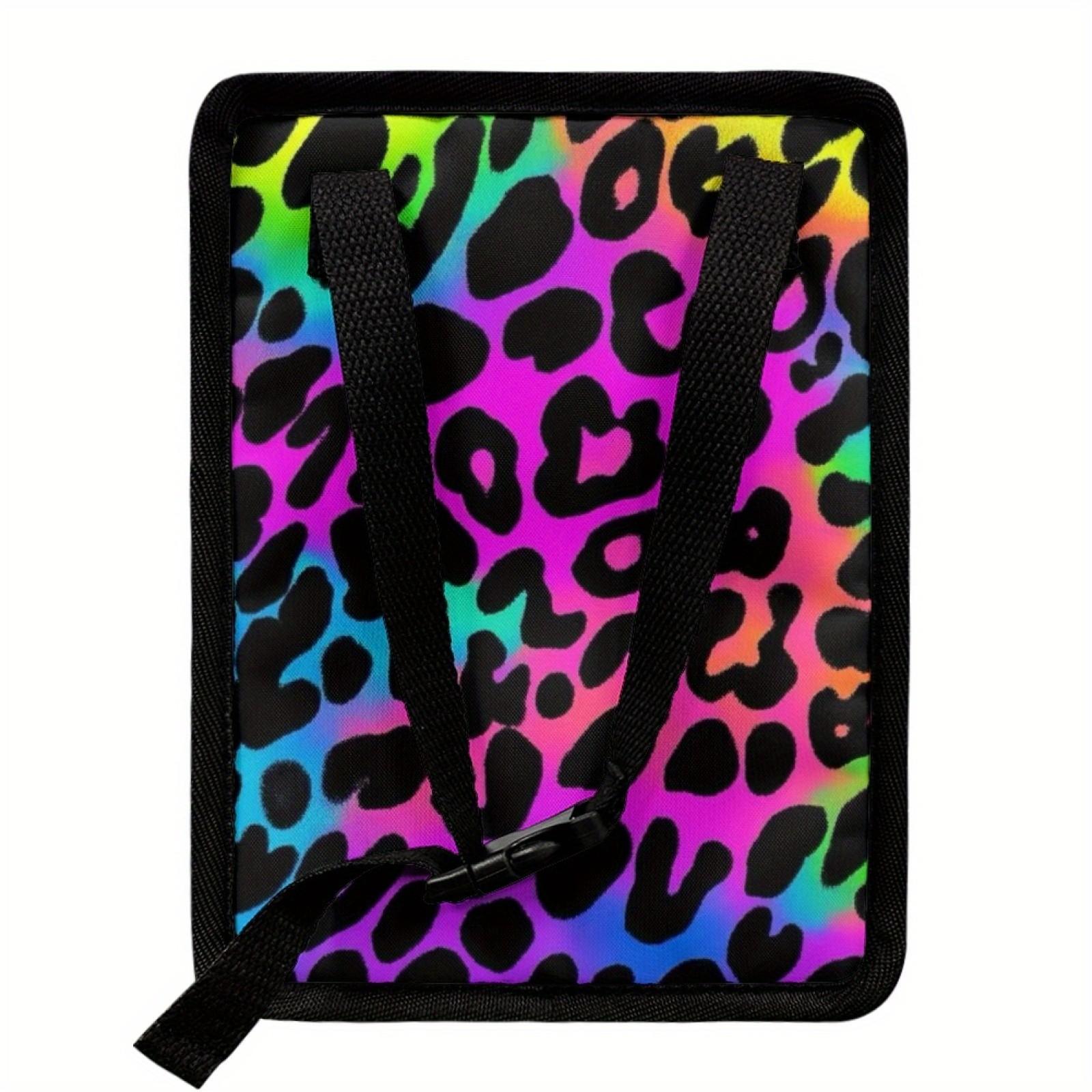 Colorful Leopard Print Polyester Car Trash Can with Zipper Lid, Adjustable and Foldable, Portable Vehicle Bin, Multi-Purpose Storage