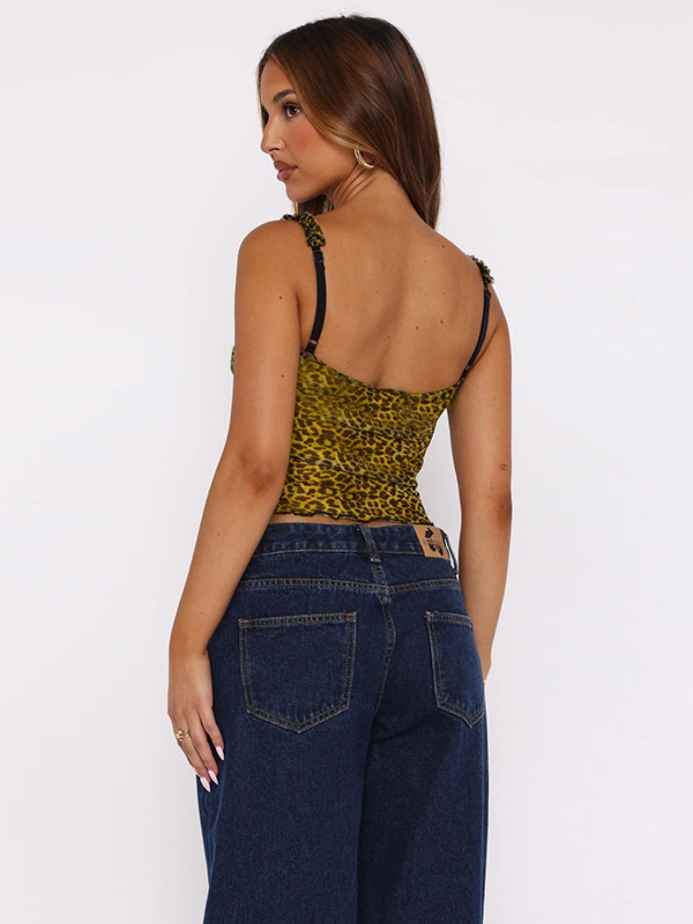 Women's Leopard Print Cami Top Top for Summer, Women's Clothing for Daily Wear, Camisole Tops, Casual Fitted Sleeveless