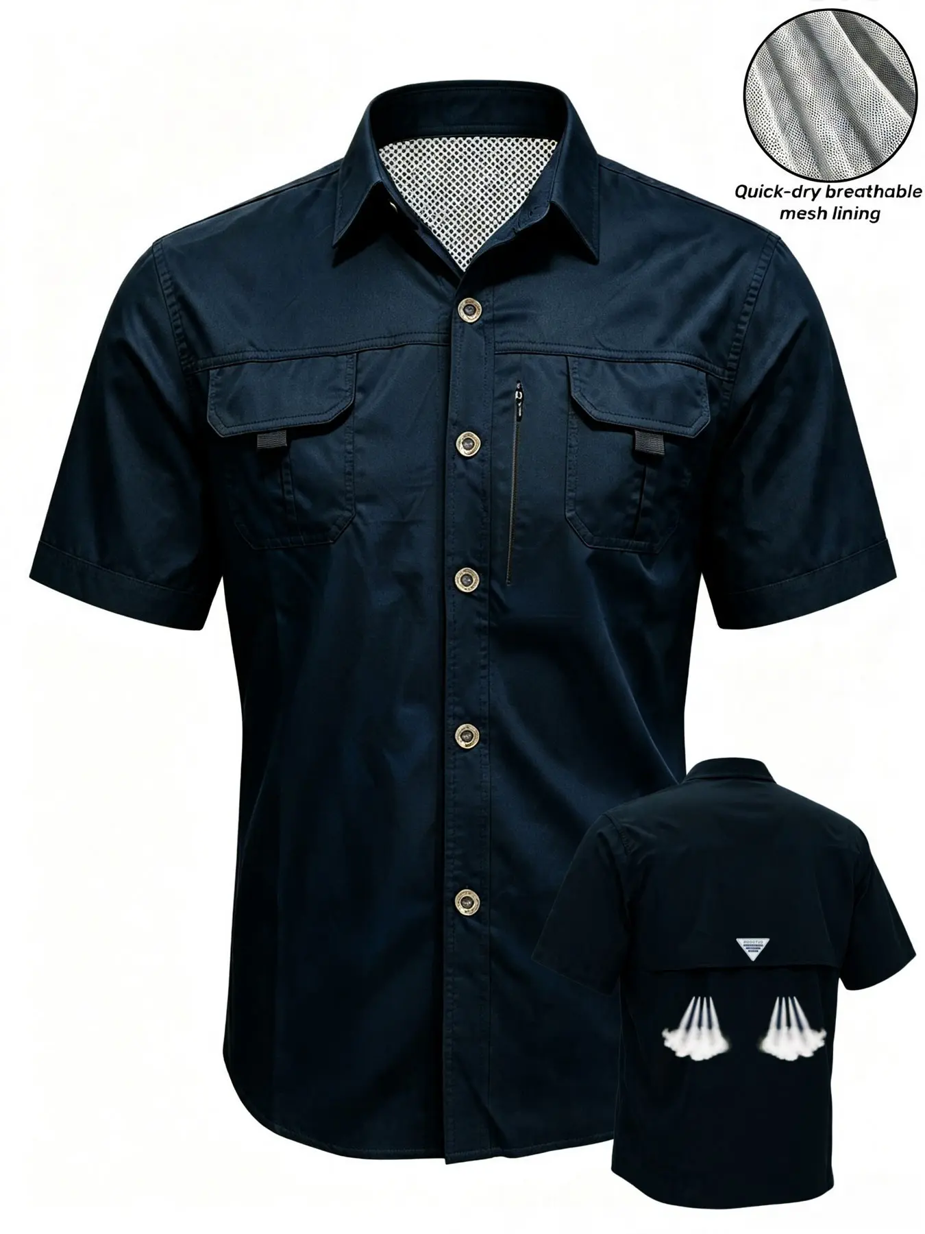 Men's Tactical Short Sleeve Shirt, Mesh Lining Quick-Dry, Breathable Back Design, Multiple Pockets, Casual Outdoor Workwear