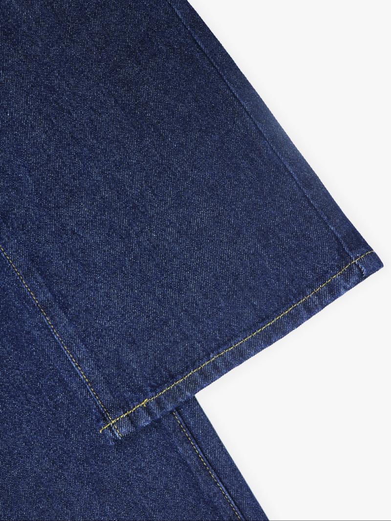 Women's Solid Color Denim Jeans Deep Blue Washed Mid-Waist Straight Leg Pocket Pants, Casual Fashion Daily Wear & Gift Idea