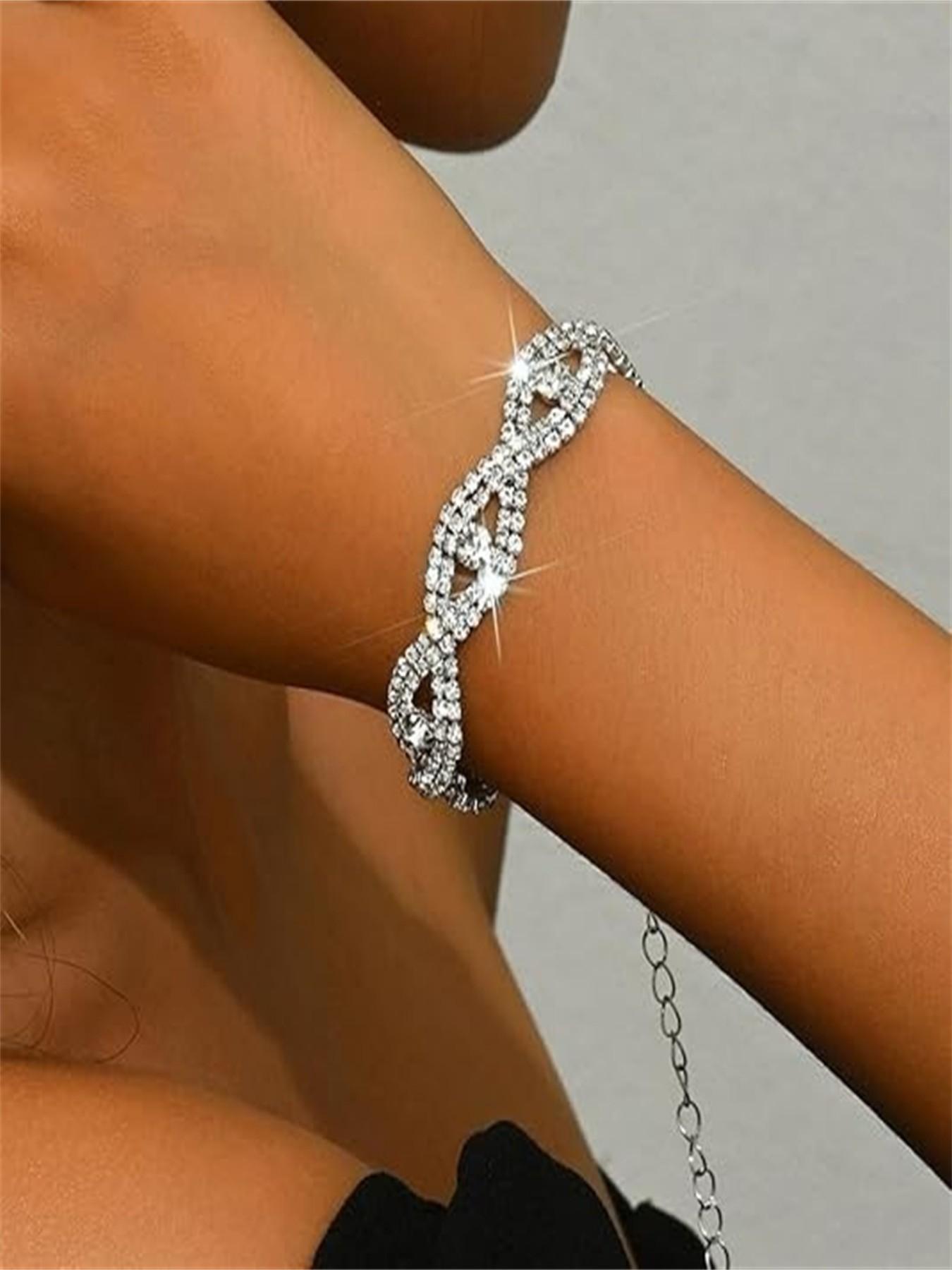 Elegant European Style Wedding Dress Hollow Out Full Rhinestone Bracelet for Women, Bridal Accessory, Perfect for Special Occasions