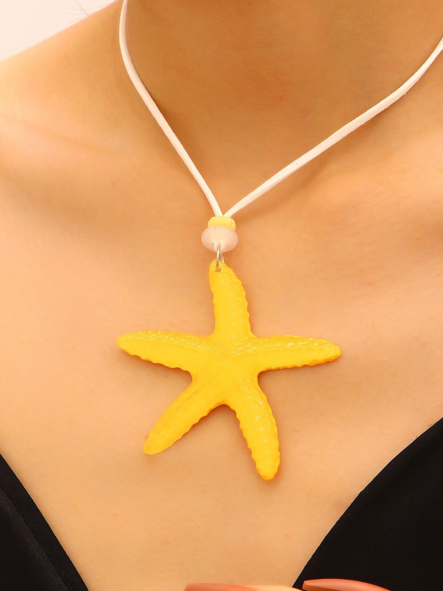Holiday Island Long Blue Starfish Necklace for Women, Luxury High-End Collar Chain, Elegant Pendant Accessory, Perfect Gift Idea