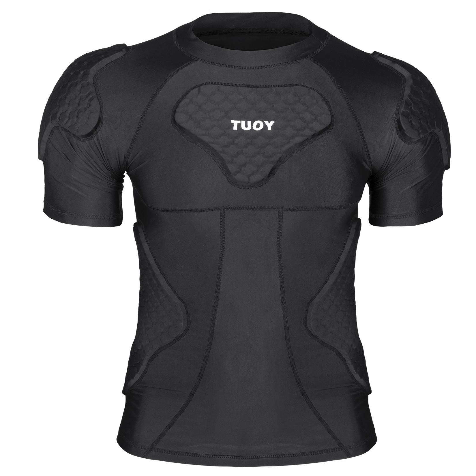 TUOY Men's Padded Compression Shirt Protective Shirt Rib Chest Protector for Football Paintball Baseball Padding Safety Athletic Apparel Athletic Top