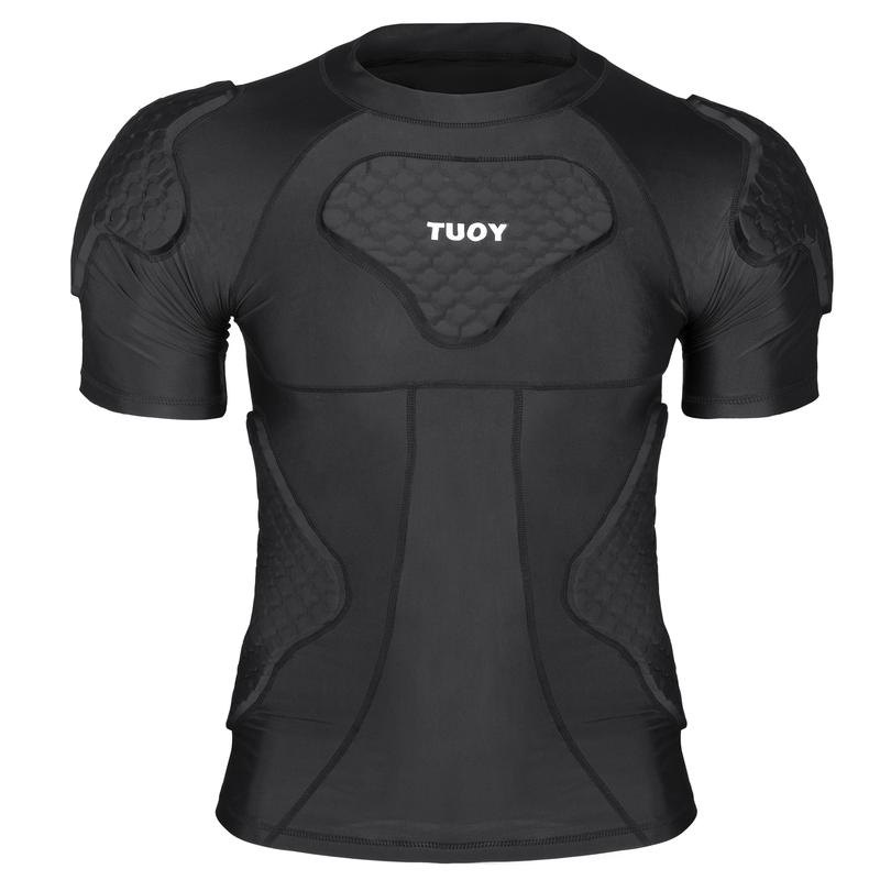 TUOY Men's Padded Compression Shirt Protective Shirt Rib Chest Protector for Football Paintball Baseball Padding Safety Athletic Apparel Athletic Top