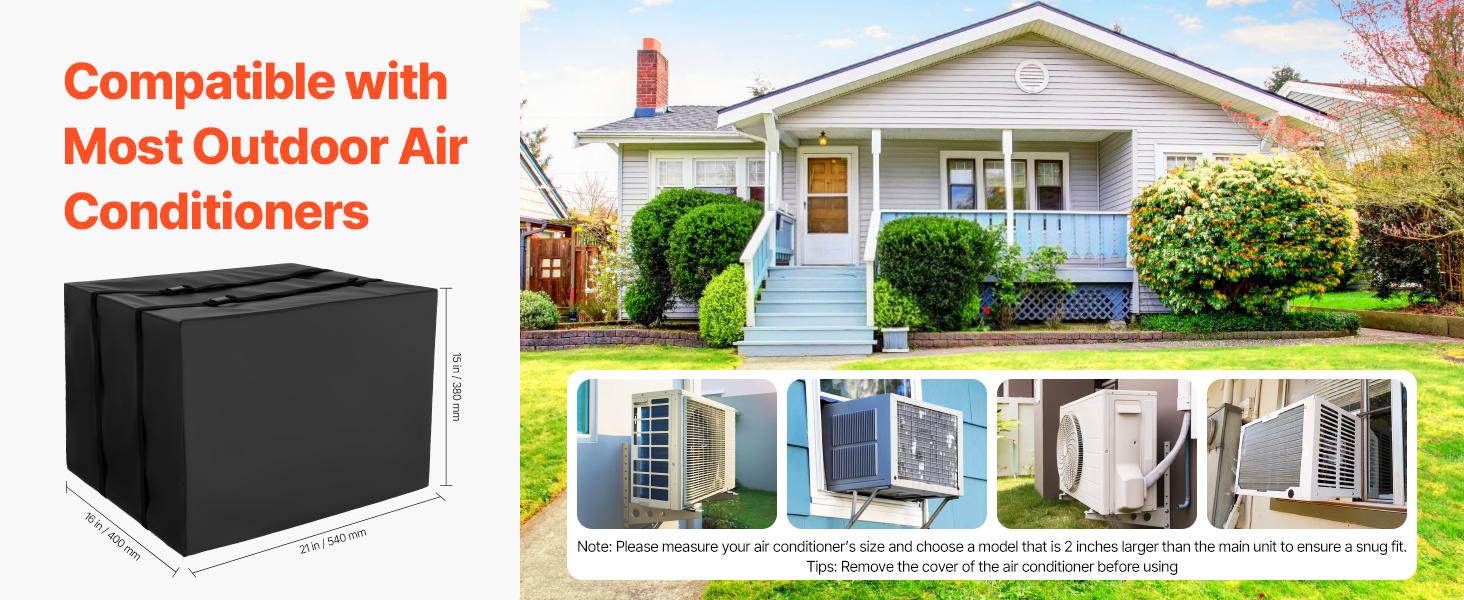 VEVOR Air Conditioner Cover, 20.87x 15.75x 14.96 inch Ac Cover for Air Conditioning Unit, Double-Layer, Waterproof Polyester Fabric, Adjustable Shoulder Strap, Universal Size for Outdoor Outside