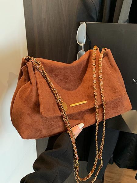 Women's PU Velvet Handbag, Retro Style Large Capacity Shoulder Bag, Magnetic Closure, Ideal for Office, School, Work, Travel, Outdoor