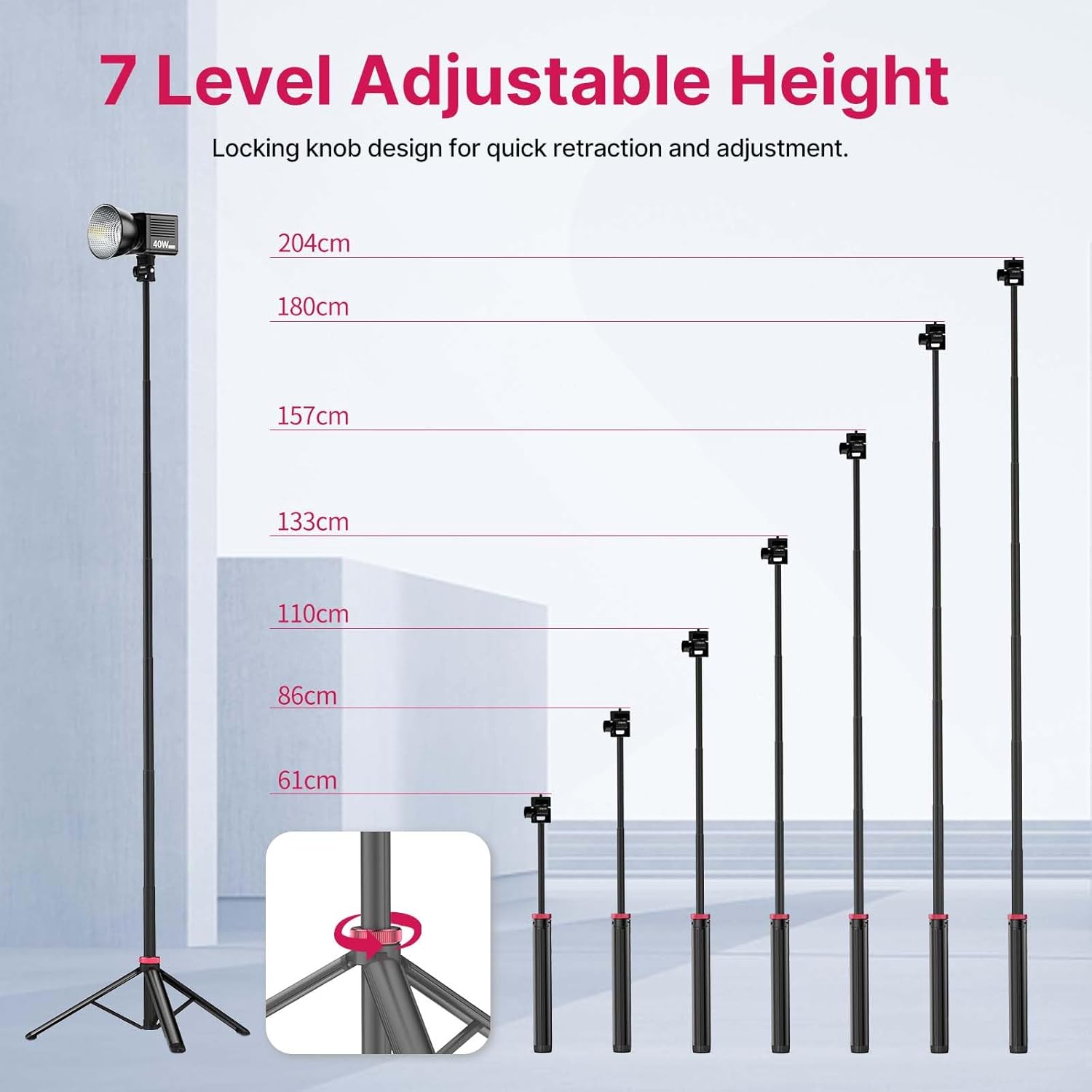 MT-79 Extendable Photography Light Stand, 81" Portable Adjustable Light Tripod with 1/4" Screw, 360? Ball  Camera Phone Tripod for Continute Output Lighting, Webcams, Cameras,for Pocket3