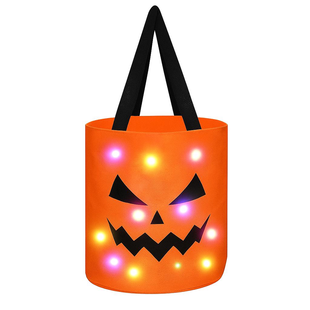 4 Pcs Halloween Candy Bucket with LED Lights Trick or Treat Bags Pumpkin Candy Bags Reusable Tote Bags for Students Adults,Night Light Bags for Home Garden Lawn Decorations,Halloween  inside decor Birthday Christmas Party Favor Supplies