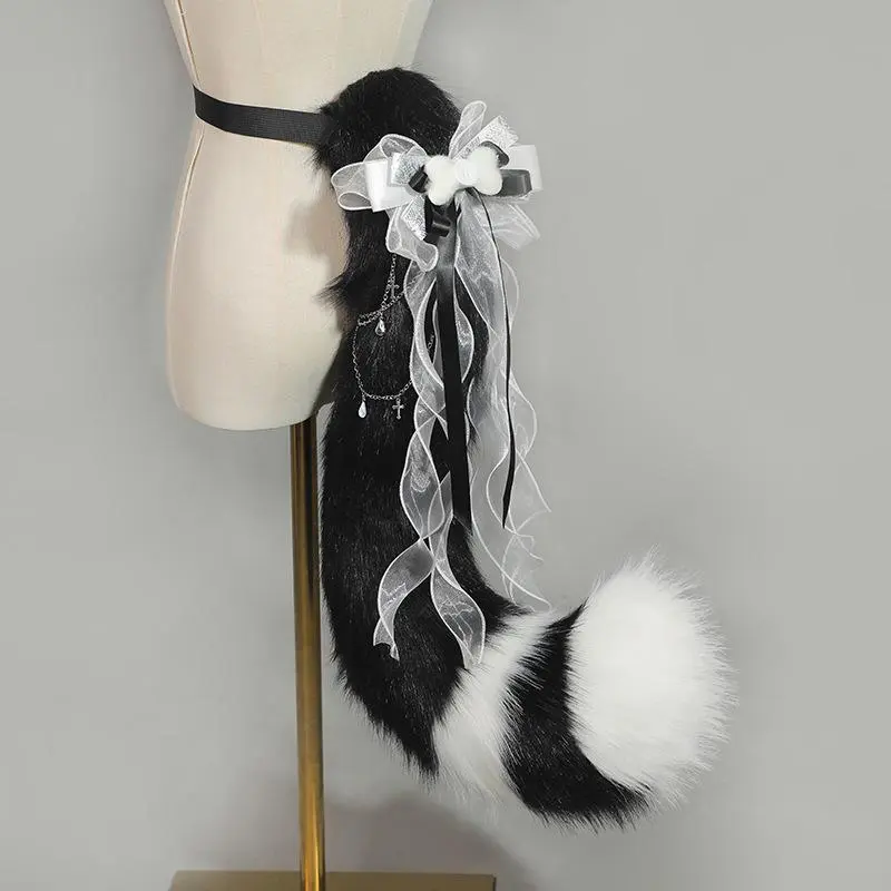Hand-made Realistic Fluffy Fox Ear Headwear Faux Fur Wolf Tail Plush Cat Claw Gloves Lolita Anime Exhibition Cosplay Props