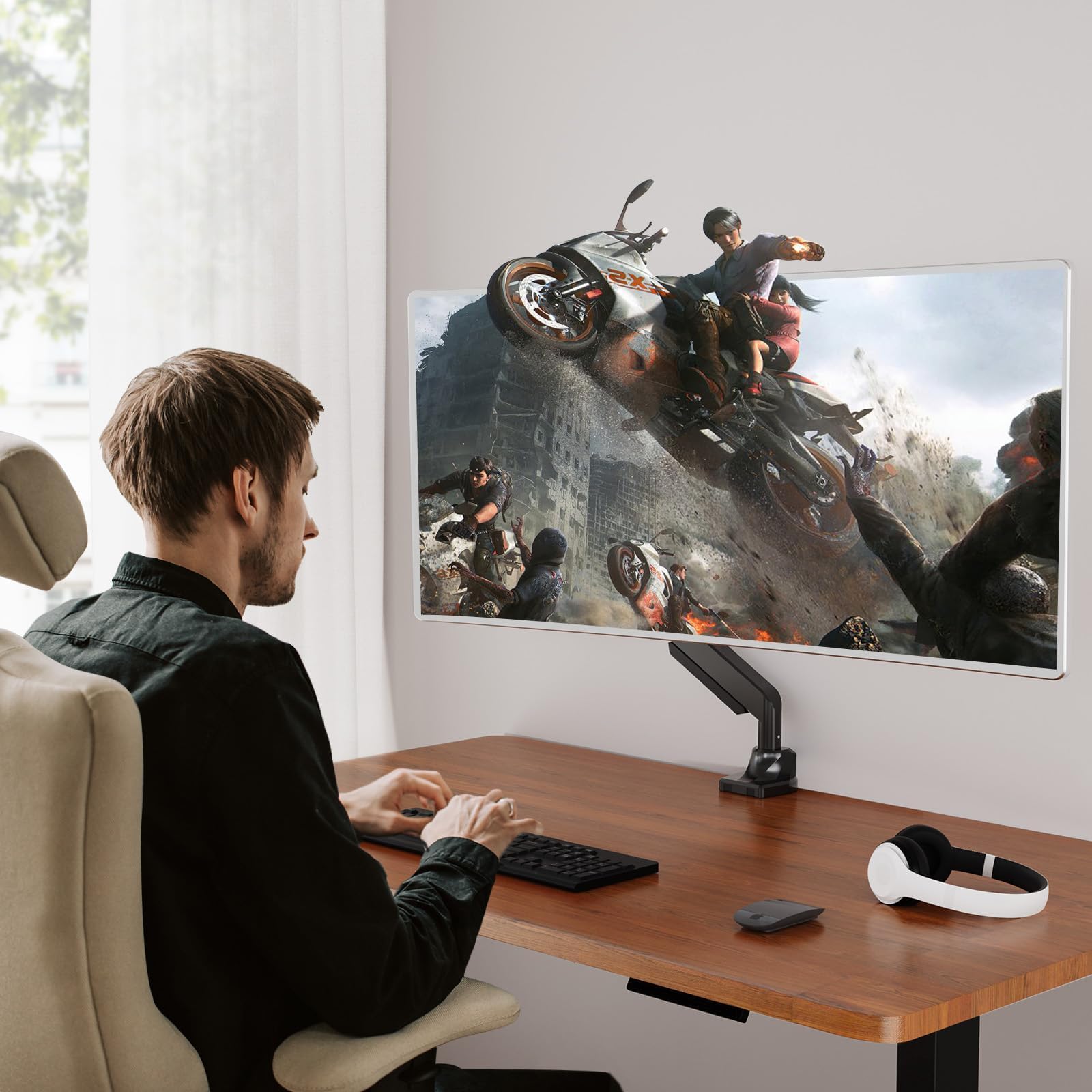 MOUNTUP 17''-43'' Single Monitor Mount for Ultrawide Screen 6.6-33lbs, Heavy Duty Gas Spring Monitor Stand for Flat/Curved Screen, MU7011