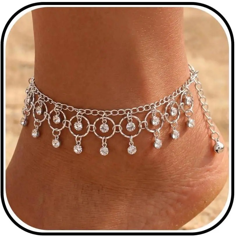 Rhinestone Anklet   Anklet Summer Beach Foot Chain Sparkling Dangle  Bracelet Layered Ankle  Accessories for Women