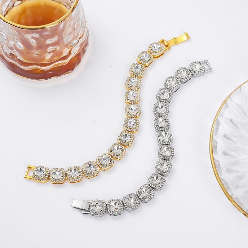 Trendy and Unique 12mm Square Versatile Fashion Cuban Necklace Hip-Hop Square Rhinestone Gemstone Necklace Unisex Jewelry