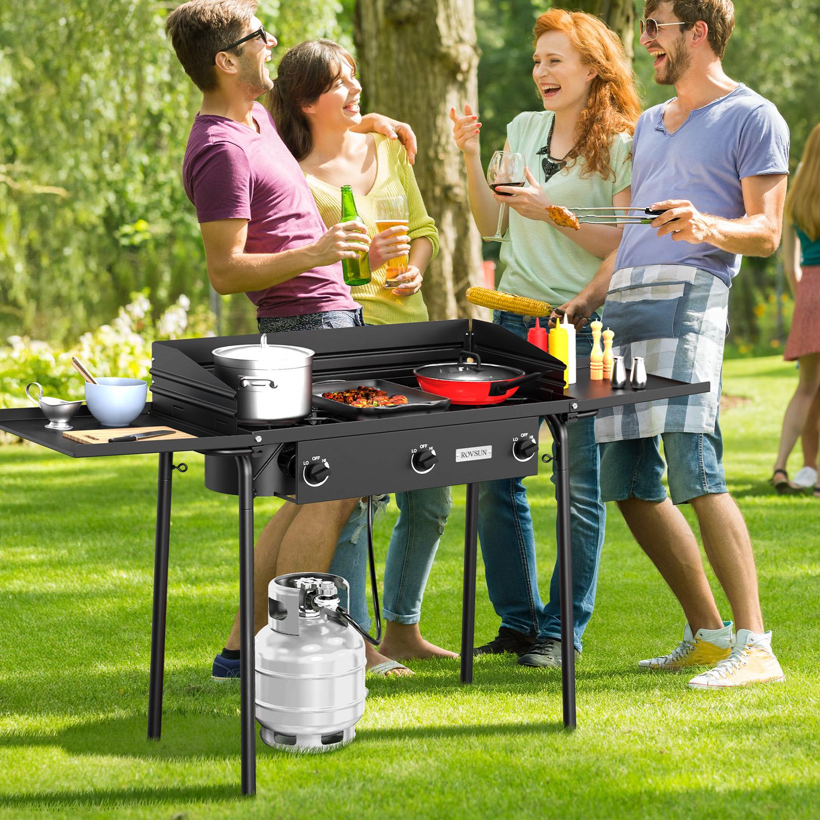ROVSUN 2/3 Burner Propane Gas Stove with Side Shelf & Carrying Bag, 150,000/225,000BTU Outdoor Burner with Wind Panel & CSA Listed Regulator, Picnic Cooker for Home Patio Cooking Camping Brewing Turkey Frying SpringStatements