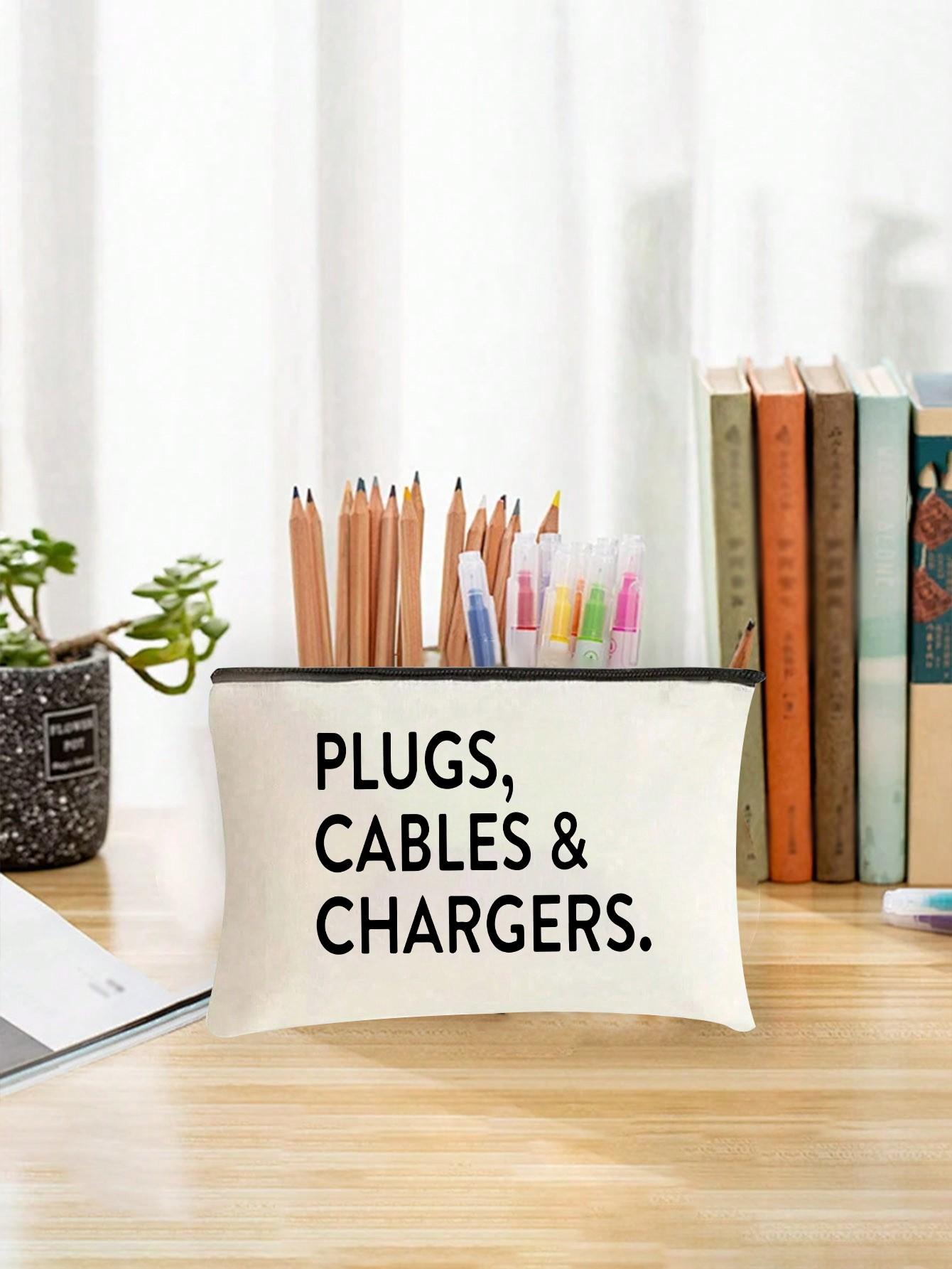 Canvas Charger and Data Cable Organizer Bag, Makeup Bag, Non-Waterproof, Formaldehyde-Free, Fun Multi-Functional USB Storage Pack