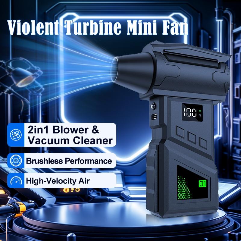 Brushless Turbine Mini Hair Dryer, Five-Speed Adjustable, Rechargeable, Portable Electric Fan, Ideal for Car, Computer, Home, Outdoor Use