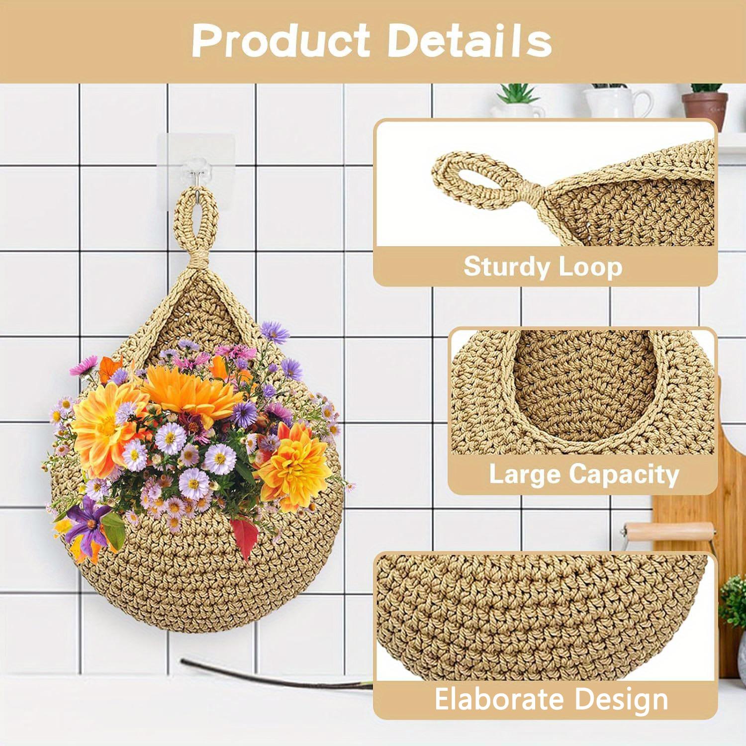 Hanging Wall Vegetable Fruit Basket, 3 Counts/set Boho Style Handwoven Wall Mounted Fruit Veggie Basket, Home Organizer for Kitchen Living Room