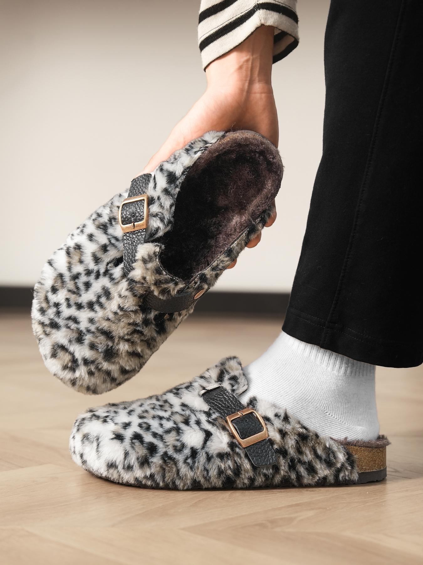 Women Men High-Quality Faux Fur Mules, Fur Slides, Classic Animal Pattern, Wide Fit Leopard Design, Perfect Holiday Gift, Warm Winter Shoes