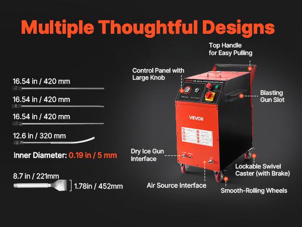 VEVOR Dry Ice Blasting Machine, 16.5LBS (7.5KG) Capacity Dry Ice Cleaning Machine with 4 Nozzles, Adjustable Pressure Dry Ice Amount, Movable Blaster Cleaner for Auto Ship Aviation Chemical, 120V