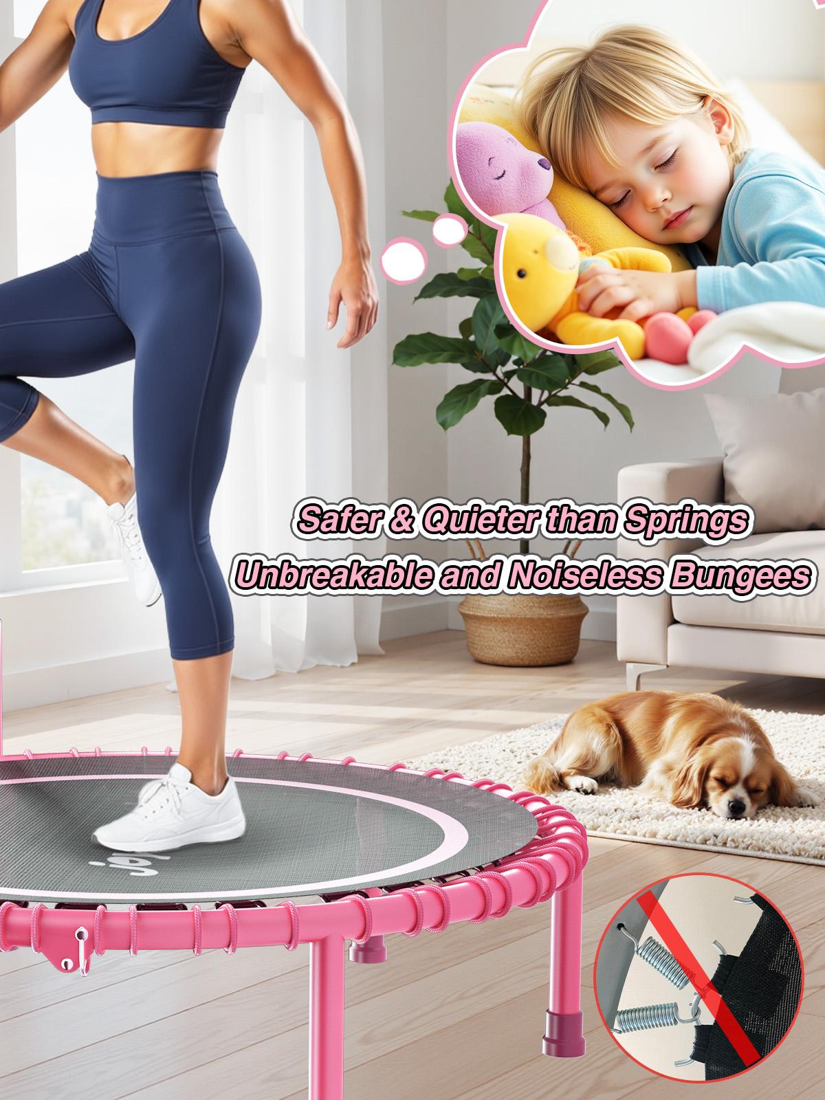 JOY SPOT! 450 LBS Foldable Trampoline 40" Fitness Trampoline with Bungees Adjustable Foam Handle/T Handle No Rope Training Jump Rope Home Gym Workout Stable Quiet Exercise Rebounder for Adults