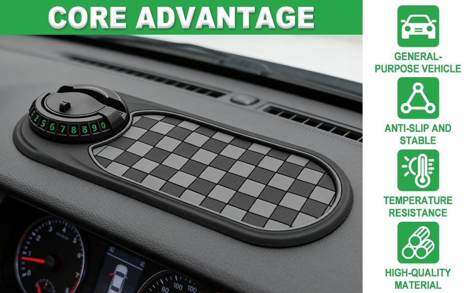 JOKG New Multifunctional Anti-Slip Rubber Pad, 4-in-1 Car Universal Dashboard Pad, 360° Rotatable Car Non-Slip Phone Pad w/Temporary Parking Number, Place Sunglasses, Keys, etc (Black & Gery)