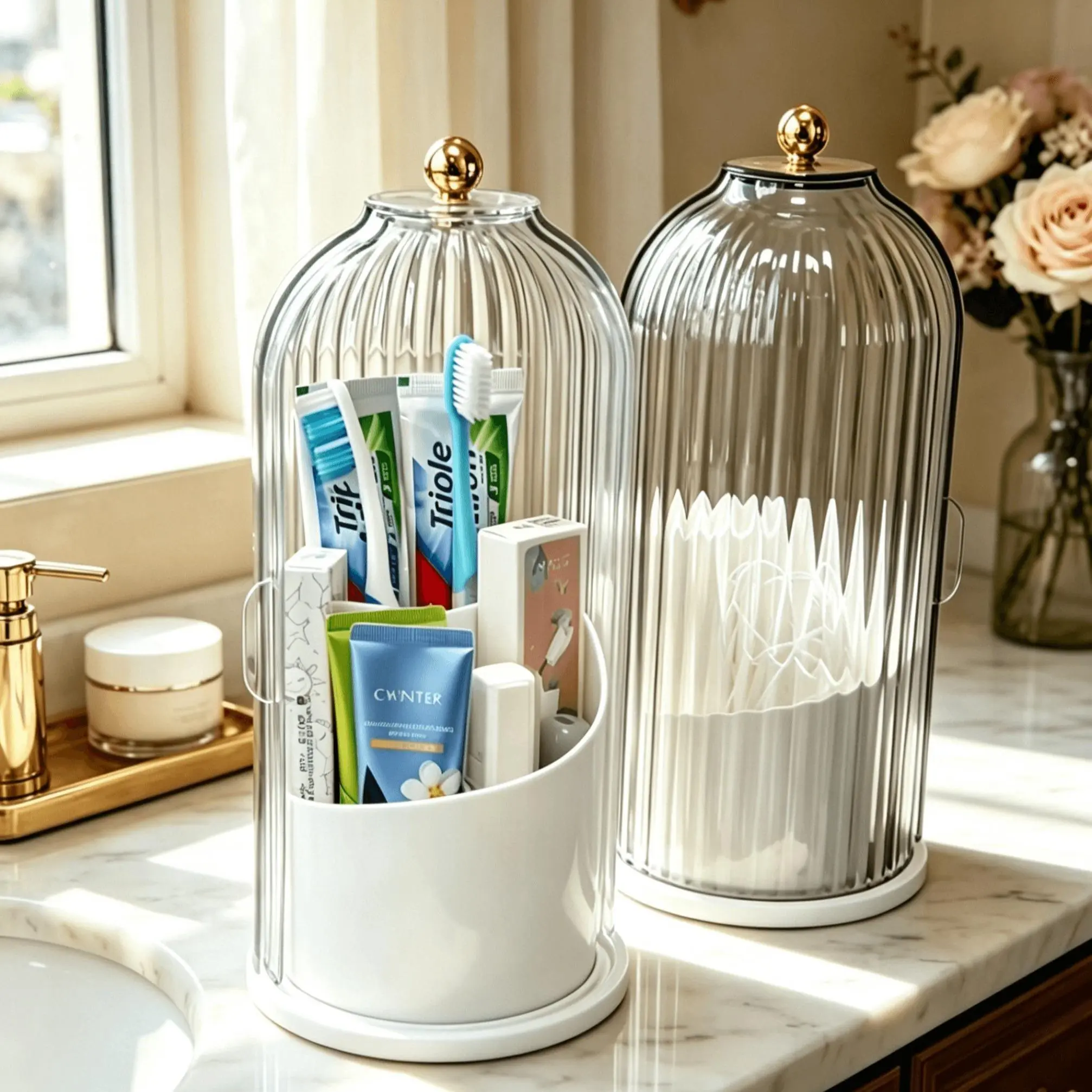 The Viral Rotating Makeup Brush Holder That Keeps Everything Dust Free – 360 Degree Swivel Cosmetic Organizer with Sliding Lid, 3 Slot Clear Plastic Display Case for Your Vanity Brushes Lipsticks and Tools, Satisfying Spin Base,Declutters Your Space